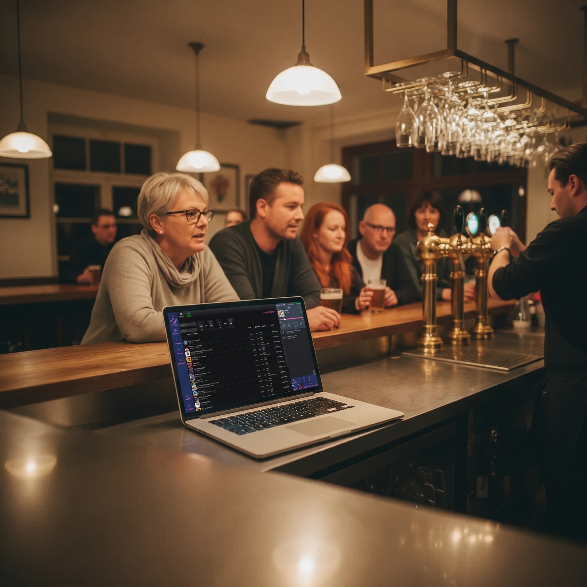 Toneco Pro -soitin baaritiskin takana kannettavalla tietokoneella